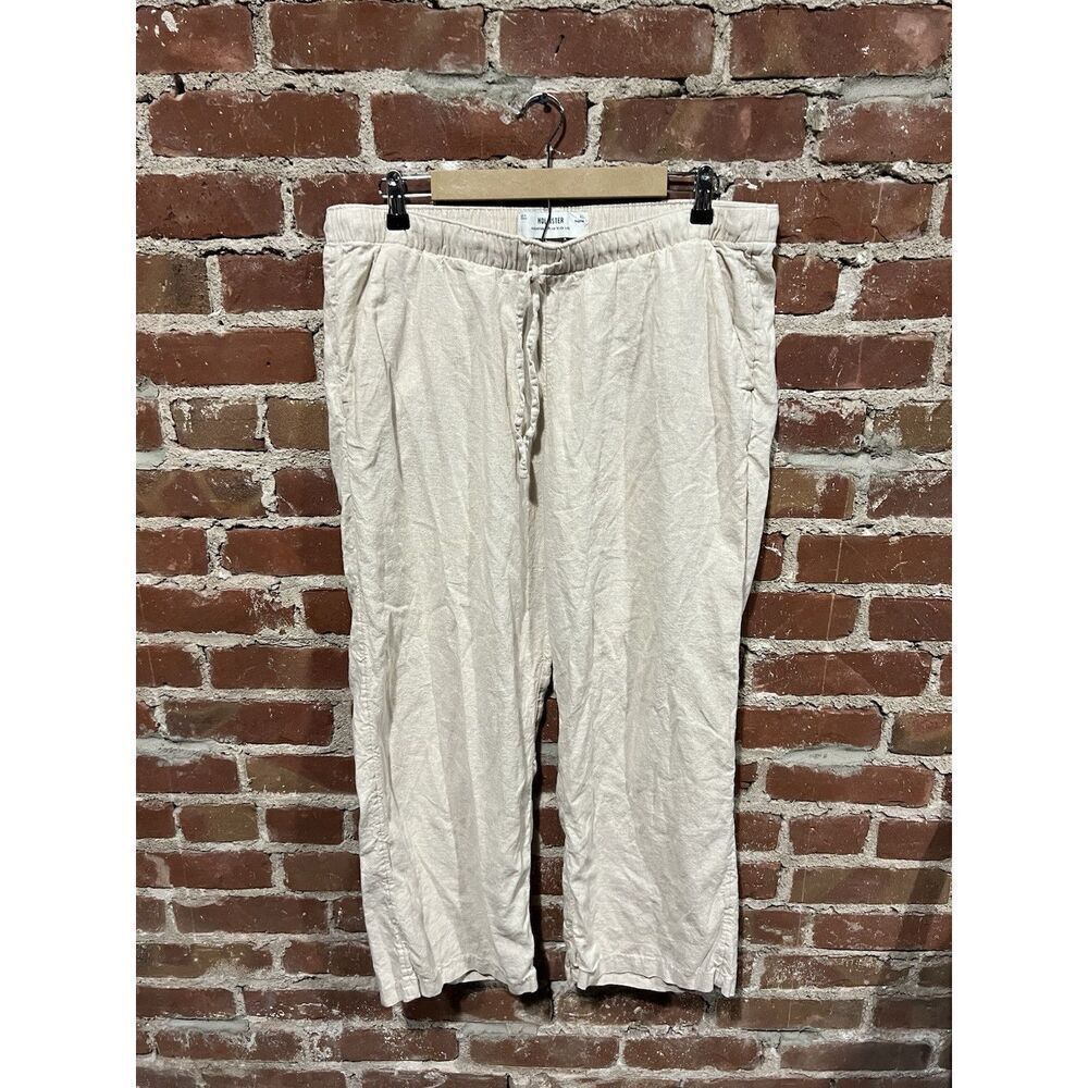 Hollister Womens Beige Linen Adjustable Hi Rise Wide Leg Pants Size XL